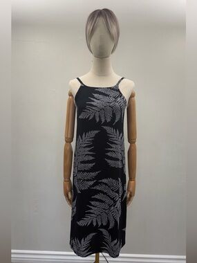 Makai Beach Hawaii Dress Black White Leaf Print Midi Sundress Women’s Size 10